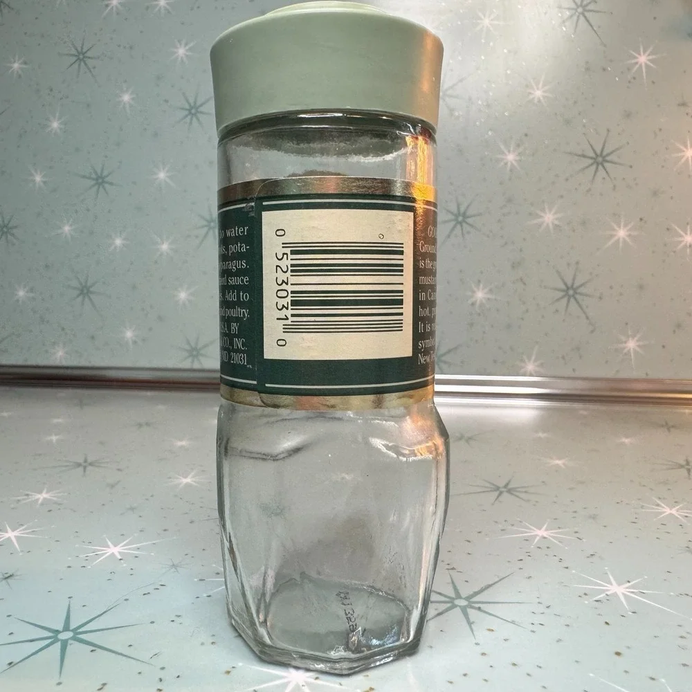 Vintage McCormick Ground Mustard Jar Green Label Glass Spice Bottle Cottagecore